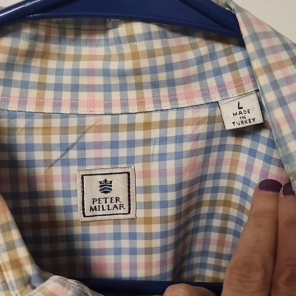 Peter millar mens button down large Checkered shirt pink blue church office baby - Picture 4 of 10